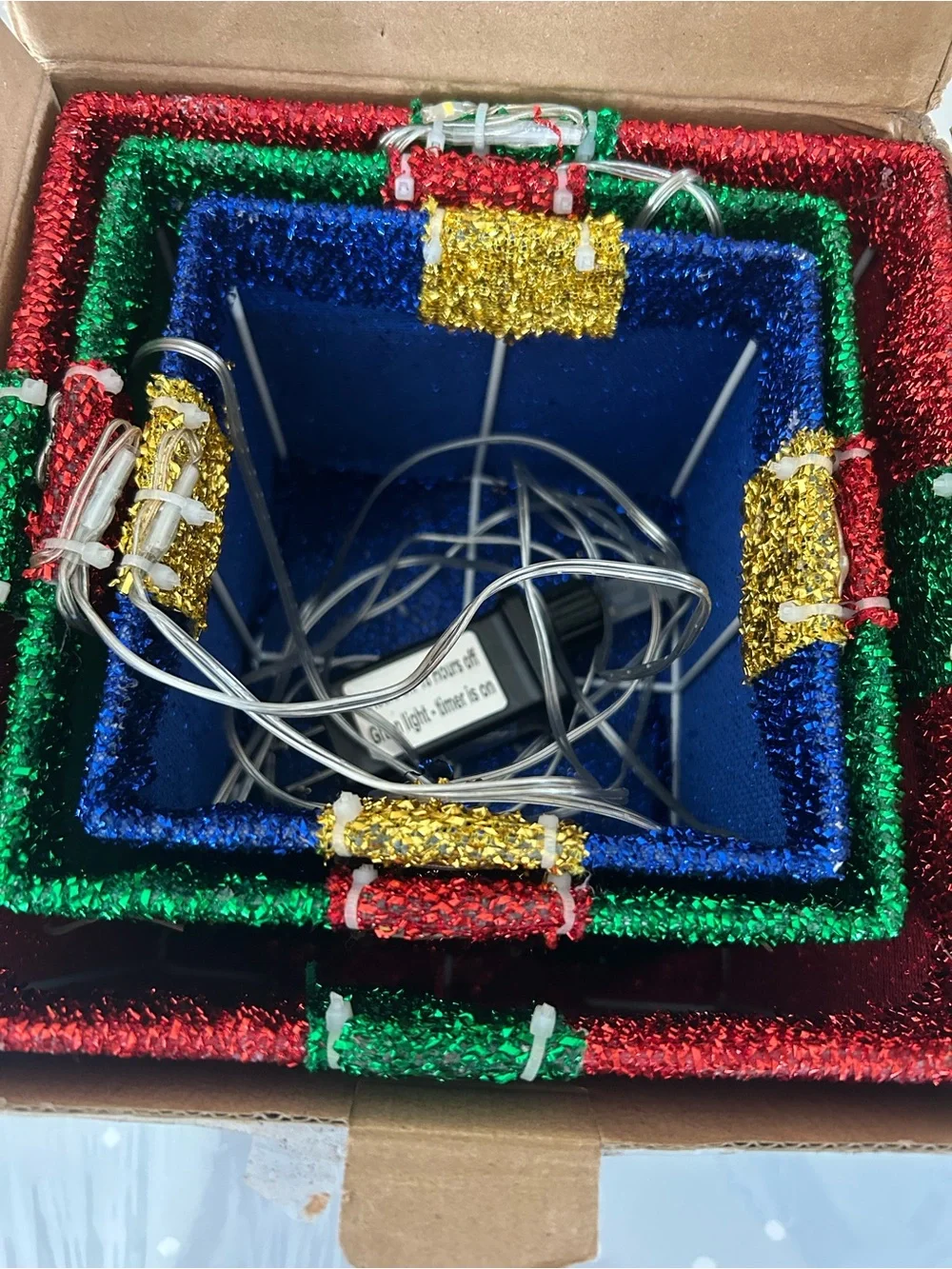 Holiday Glitter Gift Box Set with LED Lights - Red, Green, Blue
